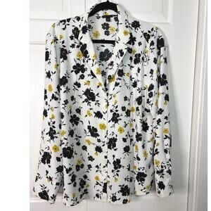 Ann Taylor Plus Size XXL White Black and Yellow Button Down Blouse Top